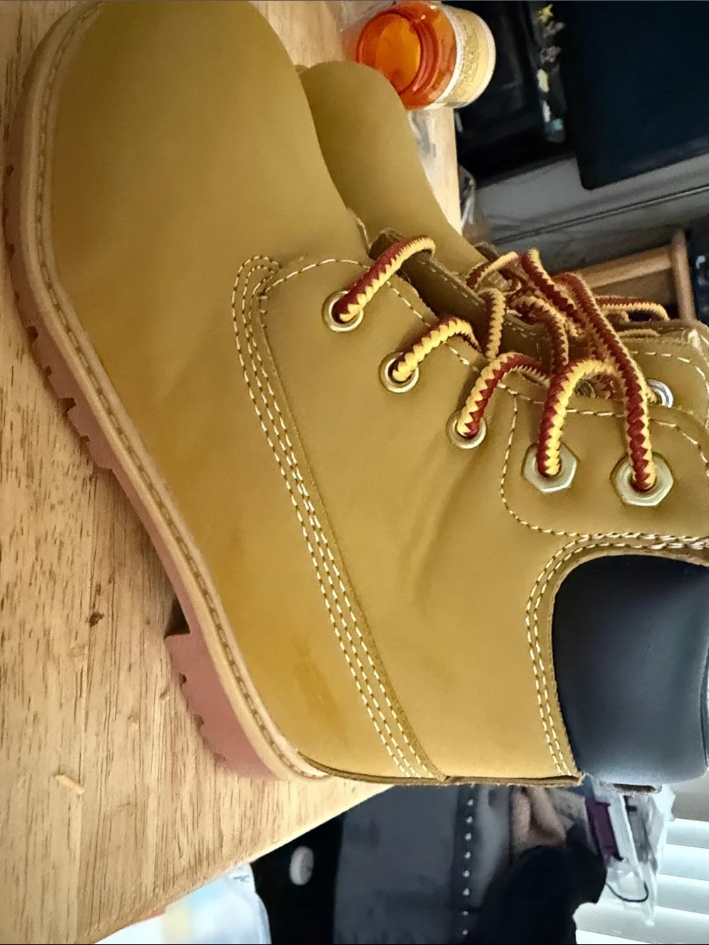 Kids Wheat Work Boots with Red-Trim Laces - Comfortable Lace-Up